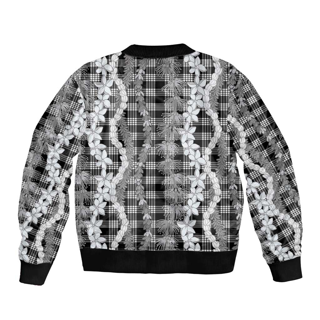 Hawaiian Ohia Lehua Lei Sleeve Zip Bomber Jacket Plaid Palaka Eleele Pattern - Polynesian Pride