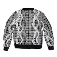 Hawaiian Ohia Lehua Lei Sleeve Zip Bomber Jacket Plaid Palaka Eleele Pattern - Polynesian Pride