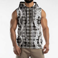 Hawaiian Ohia Lehua Lei Sleeveless Zip Hoodie Plaid Palaka Eleele Pattern - Polynesian Pride