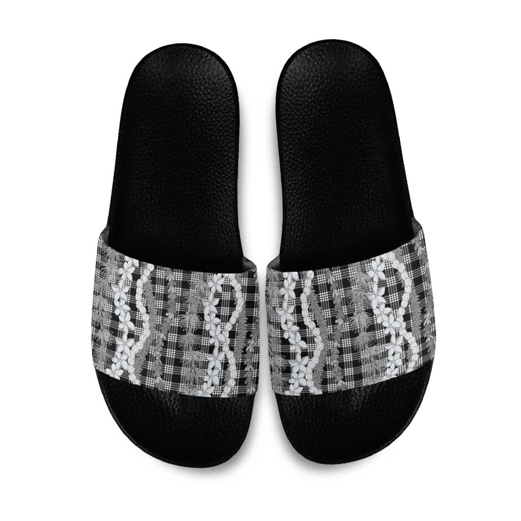 Hawaiian Ohia Lehua Lei Slide Sandals Plaid Palaka Eleele Pattern - Polynesian Pride