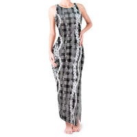 Hawaiian Ohia Lehua Lei Tank Maxi Dress Plaid Palaka Eleele Pattern - Polynesian Pride