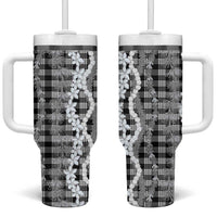 Hawaiian Ohia Lehua Lei Tumbler With Handle Plaid Palaka Eleele Pattern - Polynesian Pride