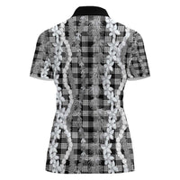 Hawaiian Ohia Lehua Lei Women Polo Shirt Plaid Palaka Eleele Pattern - Polynesian Pride
