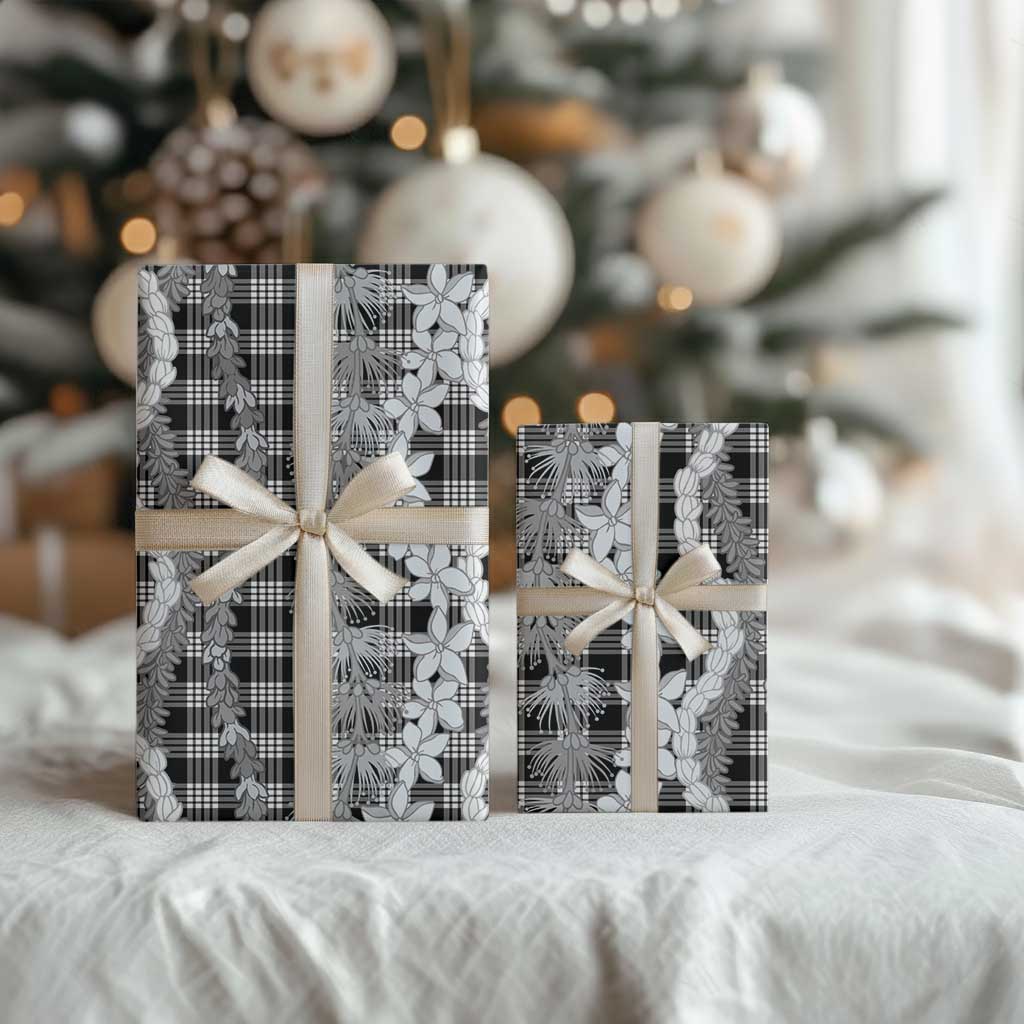 Hawaiian Ohia Lehua Lei Wrapping Paper Plaid Palaka Eleele Pattern - Polynesian Pride
