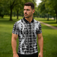 Hawaiian Ohia Lehua Lei Zipper Polo Shirt Plaid Palaka Eleele Pattern - Polynesian Pride