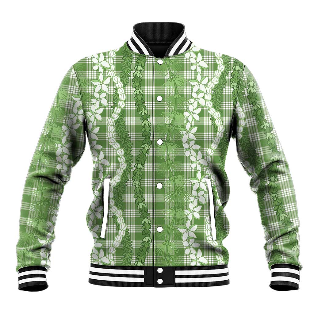 Hawaiian Ohia Lehua Lei Baseball Jacket Plaid Palaka Omaomao Pattern - Polynesian Pride