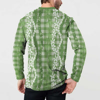 Hawaiian Ohia Lehua Lei Button Sweatshirt Plaid Palaka Omaomao Pattern - Polynesian Pride