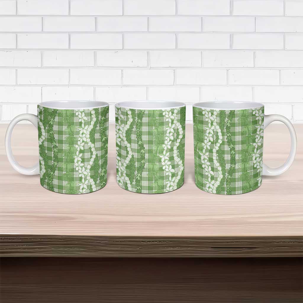 Hawaiian Ohia Lehua Lei Ceramic Mug Plaid Palaka Omaomao Pattern - Polynesian Pride