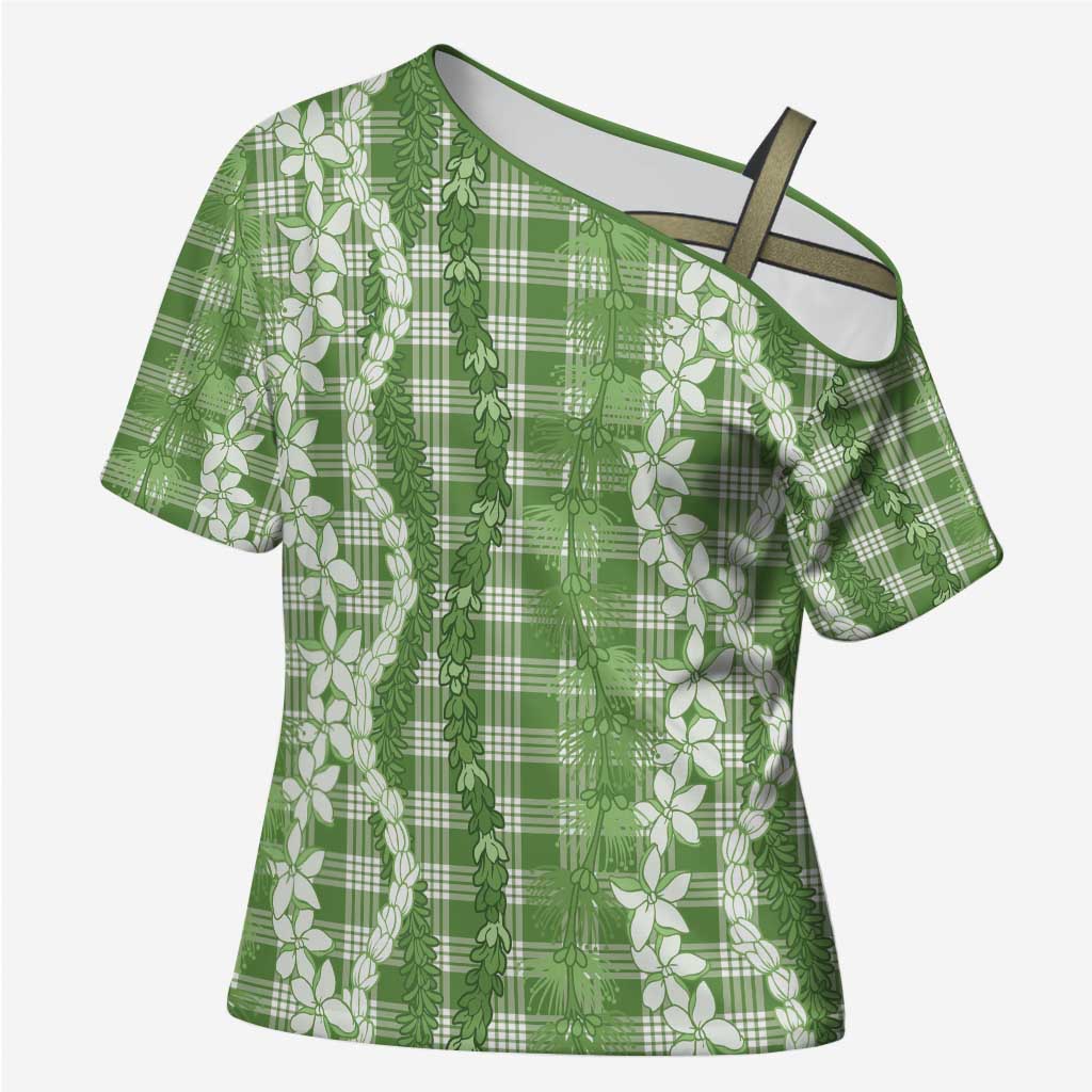Hawaiian Ohia Lehua Lei Cross Shoulder Shirt Plaid Palaka Omaomao Pattern - Polynesian Pride