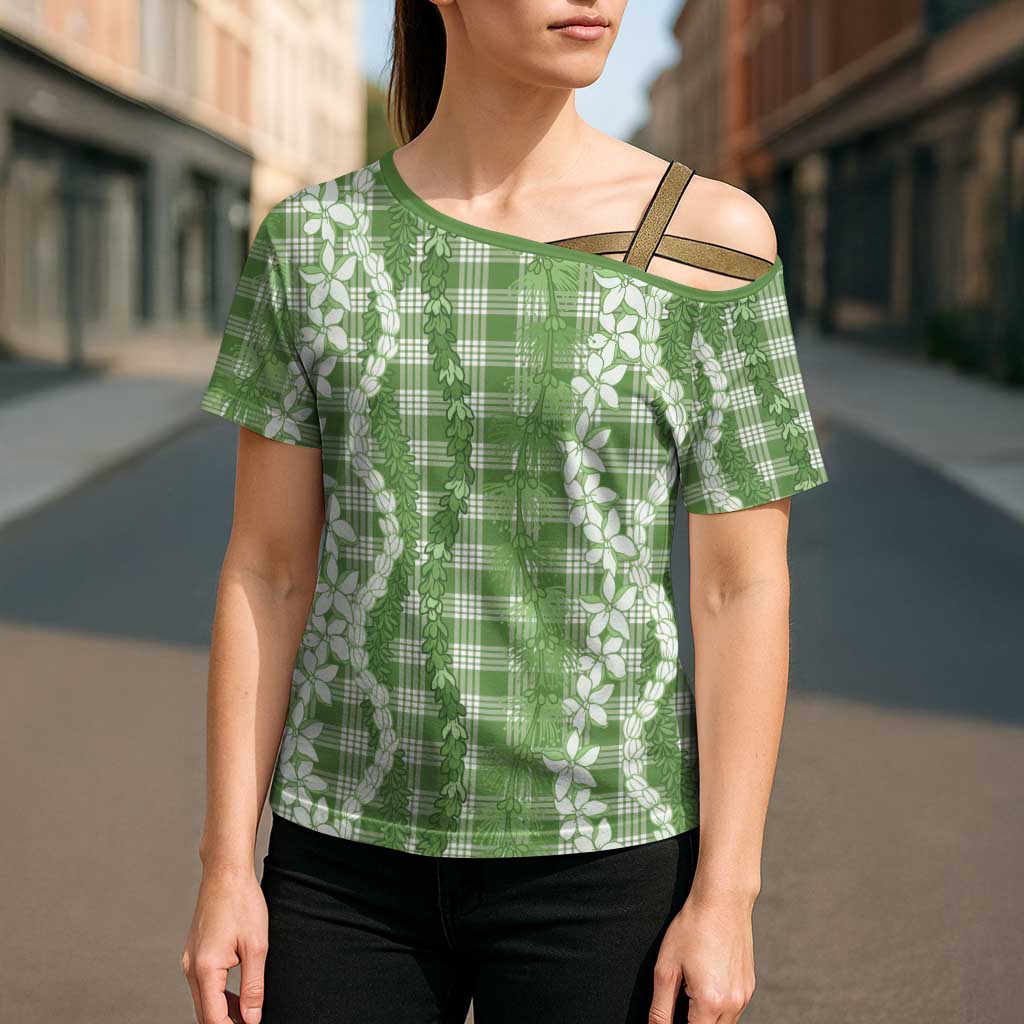 Hawaiian Ohia Lehua Lei Cross Shoulder Shirt Plaid Palaka Omaomao Pattern - Polynesian Pride