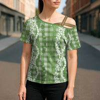 Hawaiian Ohia Lehua Lei Cross Shoulder Shirt Plaid Palaka Omaomao Pattern - Polynesian Pride