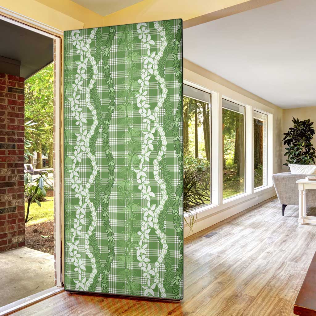 Hawaiian Ohia Lehua Lei Door Cover Plaid Palaka Omaomao Pattern - Polynesian Pride
