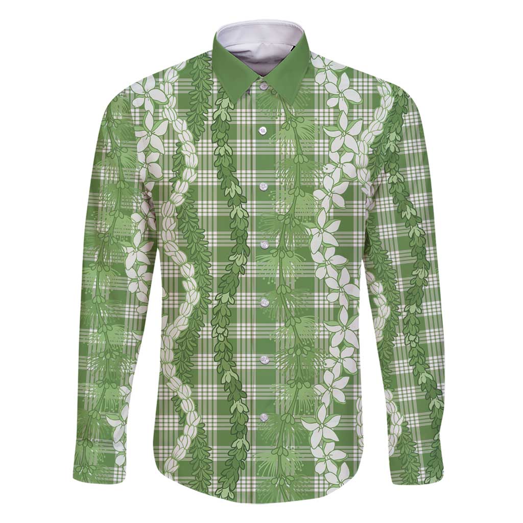 Hawaiian Ohia Lehua Lei Family Matching Long Sleeve Bodycon Dress and Hawaiian Shirt Plaid Palaka Omaomao Pattern - Polynesian Pride