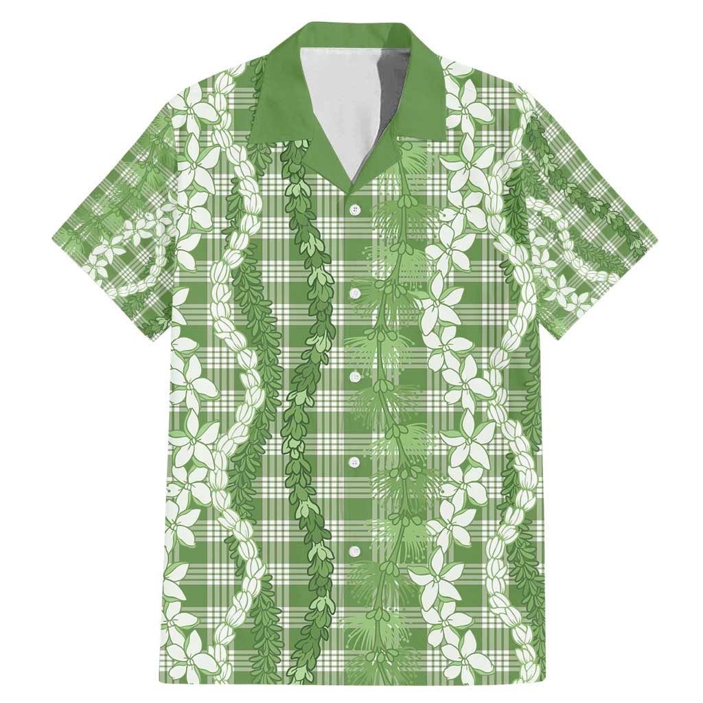 Hawaiian Ohia Lehua Lei Family Matching Mermaid Dress and Hawaiian Shirt Plaid Palaka Omaomao Pattern - Polynesian Pride
