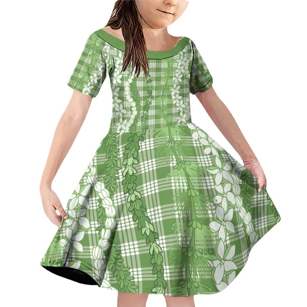 Hawaiian Ohia Lehua Lei Family Matching Off Shoulder Short Dress and Hawaiian Shirt Plaid Palaka Omaomao Pattern - Polynesian Pride