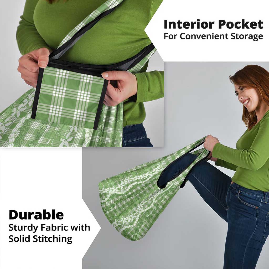 Hawaiian Ohia Lehua Lei Grocery Bag Plaid Palaka Omaomao Pattern - Polynesian Pride