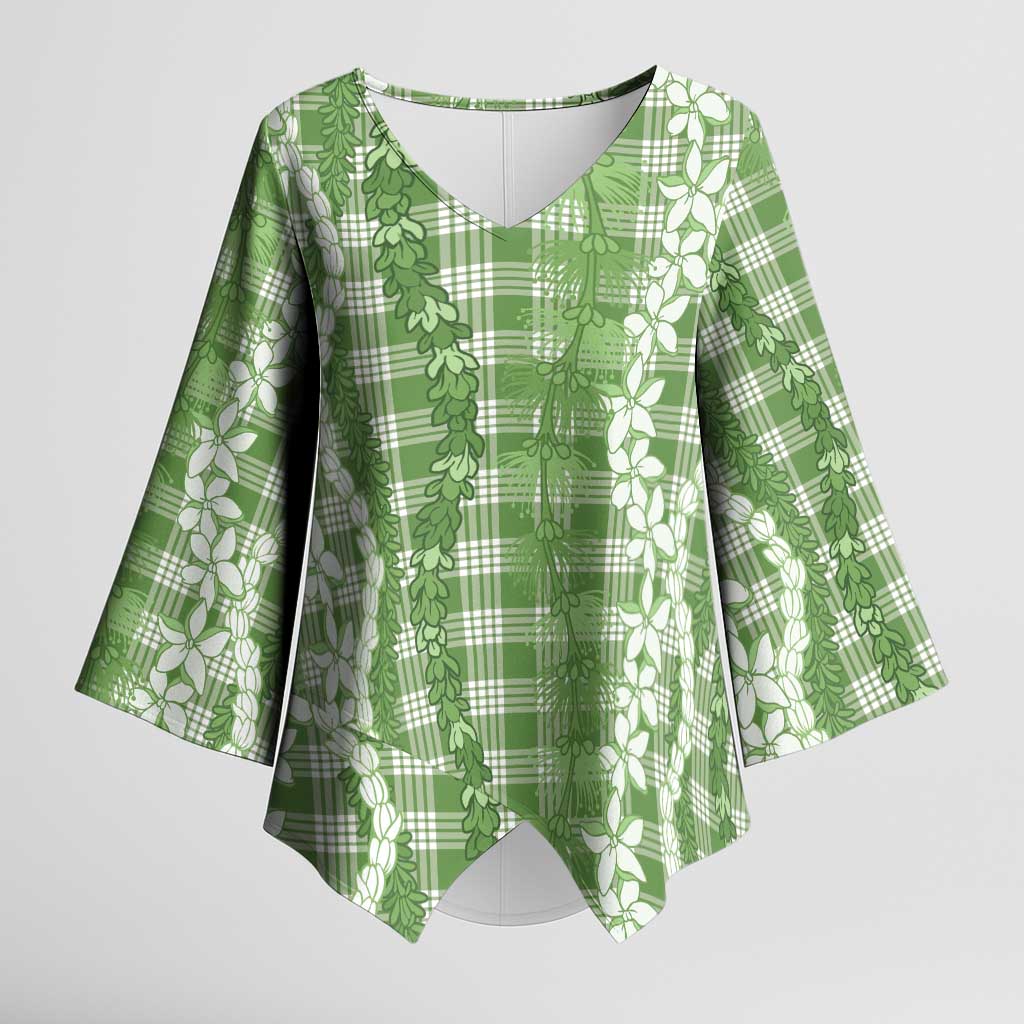 Hawaiian Ohia Lehua Lei Kimono Sleeve Blouse Plaid Palaka Omaomao Pattern - Polynesian Pride