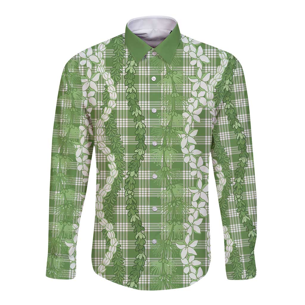 Hawaiian Ohia Lehua Lei Long Sleeve Button Shirt Plaid Palaka Omaomao Pattern - Polynesian Pride