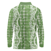 Hawaiian Ohia Lehua Lei Long Sleeve Polo Shirt Plaid Palaka Omaomao Pattern - Polynesian Pride