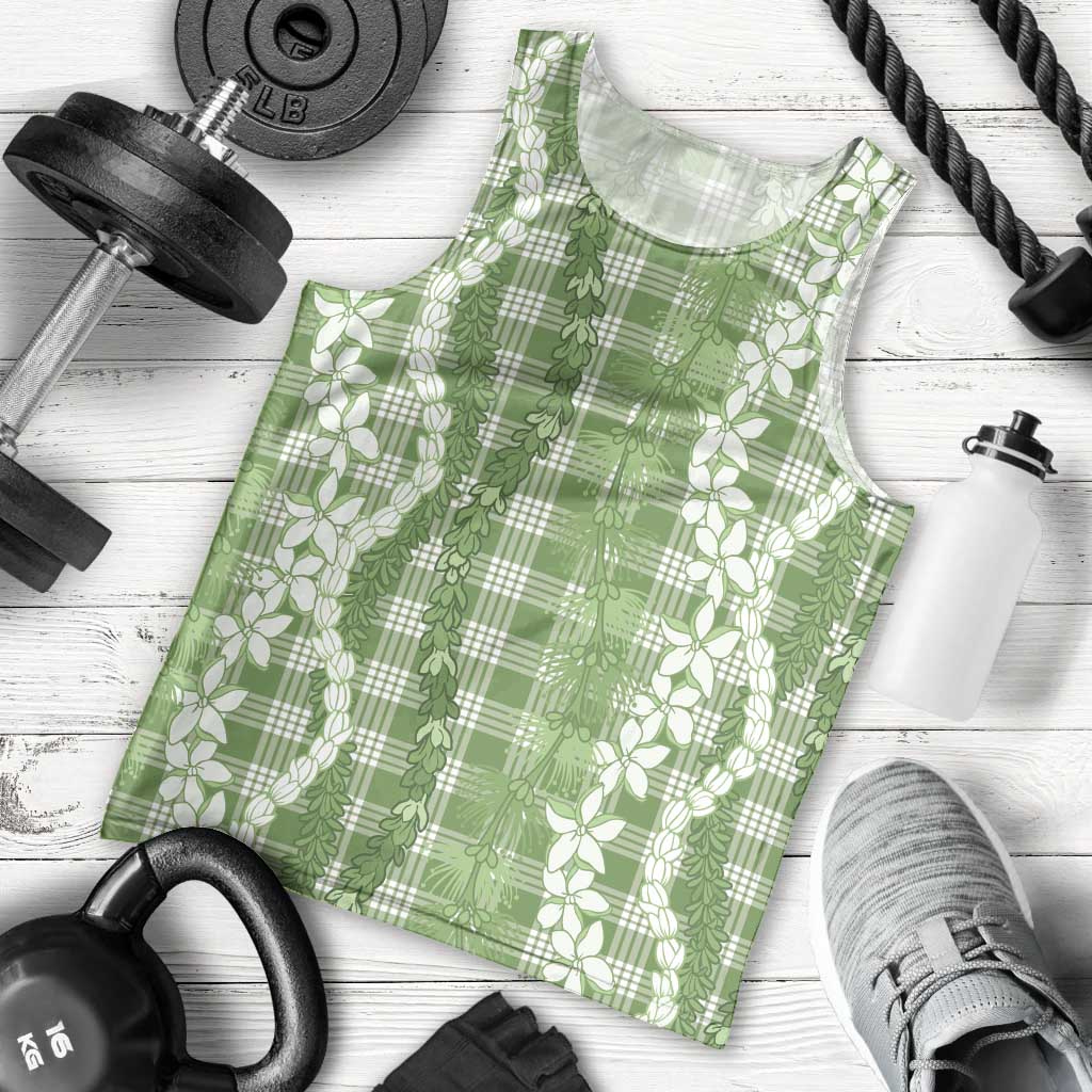Hawaiian Ohia Lehua Lei Men Tank Top Plaid Palaka Omaomao Pattern - Polynesian Pride