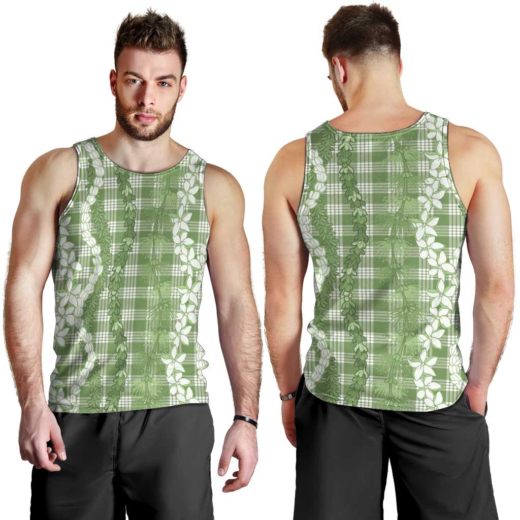 Hawaiian Ohia Lehua Lei Men Tank Top Plaid Palaka Omaomao Pattern - Polynesian Pride