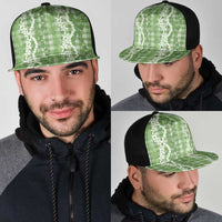 Hawaiian Ohia Lehua Lei Mesh Trucker Cap Plaid Palaka Omaomao Pattern - Polynesian Pride
