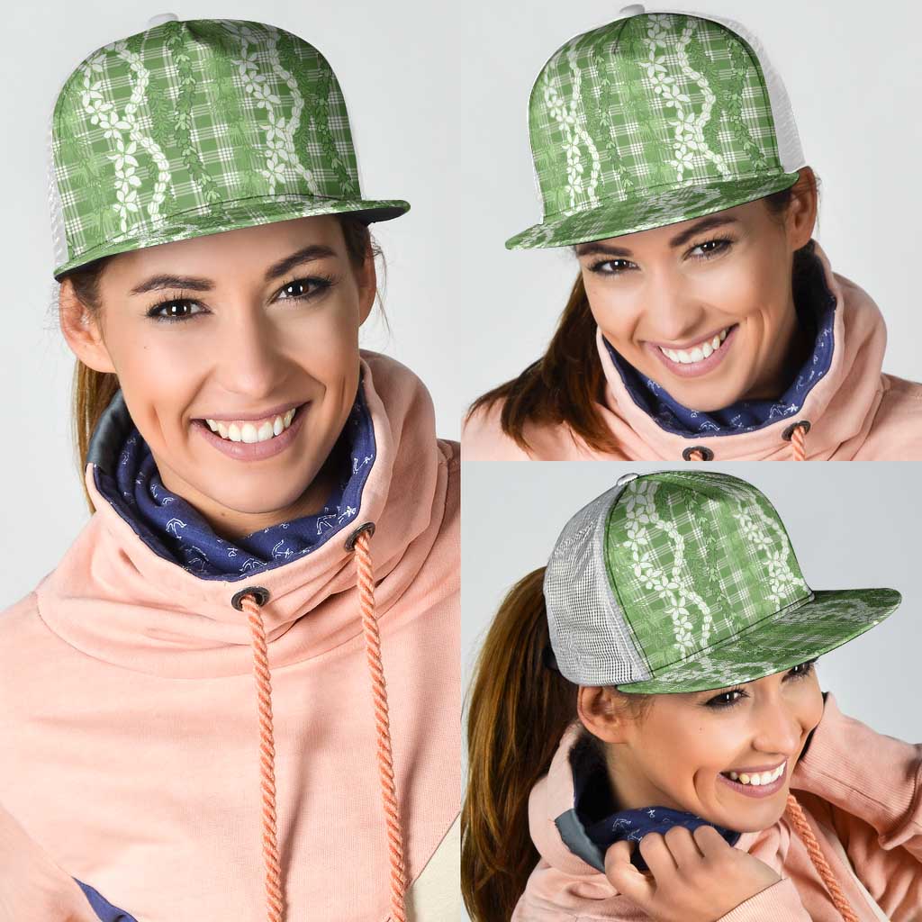 Hawaiian Ohia Lehua Lei Mesh Trucker Cap Plaid Palaka Omaomao Pattern - Polynesian Pride
