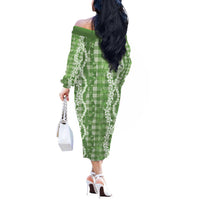 Hawaiian Ohia Lehua Lei Off The Shoulder Long Sleeve Dress Plaid Palaka Omaomao Pattern - Polynesian Pride