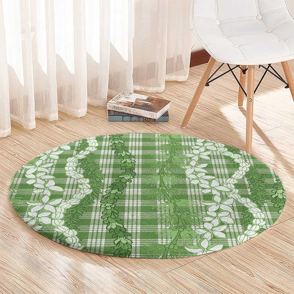 Hawaiian Ohia Lehua Lei Round Carpet Plaid Palaka Omaomao Pattern - Polynesian Pride
