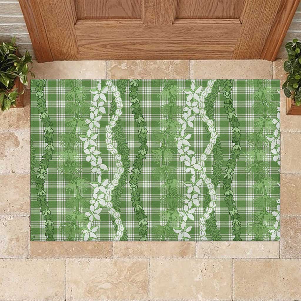 Hawaiian Ohia Lehua Lei Rubber Doormat Plaid Palaka Omaomao Pattern - Polynesian Pride