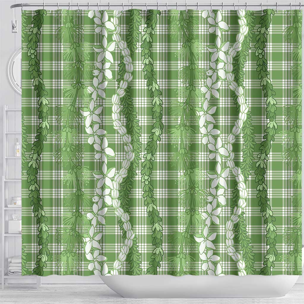 Hawaiian Ohia Lehua Lei Shower Curtain Plaid Palaka Omaomao Pattern - Polynesian Pride