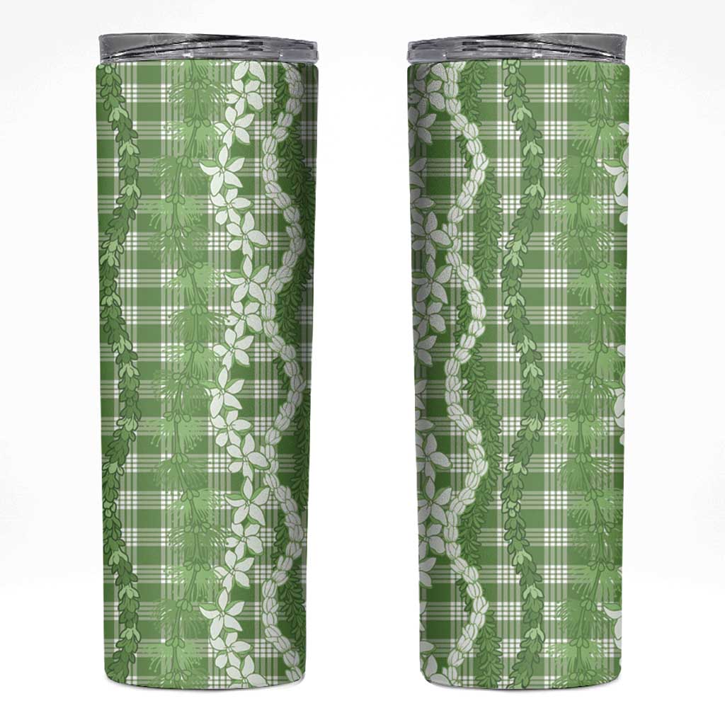 Hawaiian Ohia Lehua Lei Skinny Tumbler Plaid Palaka Omaomao Pattern - Polynesian Pride