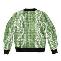 Hawaiian Ohia Lehua Lei Sleeve Zip Bomber Jacket Plaid Palaka Omaomao Pattern - Polynesian Pride