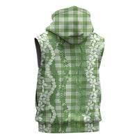 Hawaiian Ohia Lehua Lei Sleeveless Hoodie Plaid Palaka Omaomao Pattern - Polynesian Pride