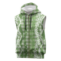 Hawaiian Ohia Lehua Lei Sleeveless Zip Hoodie Plaid Palaka Omaomao Pattern - Polynesian Pride
