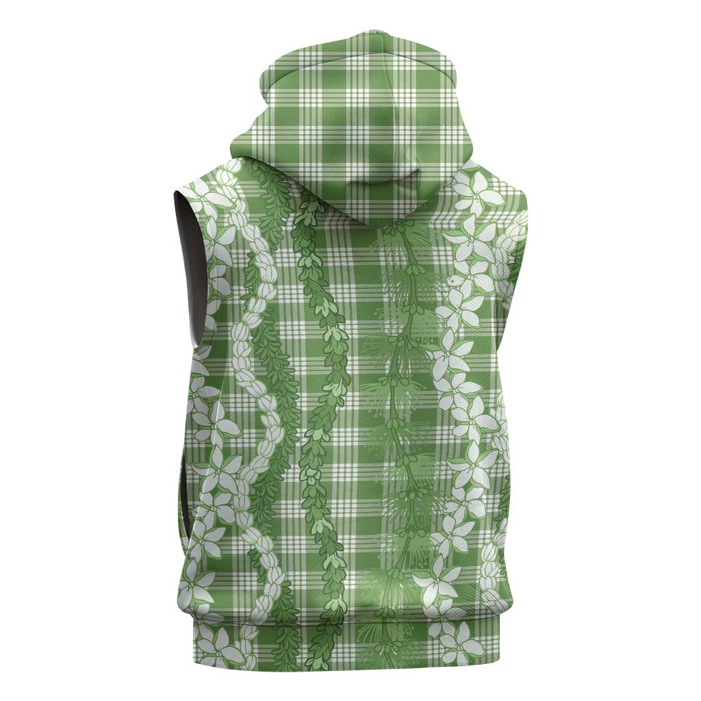 Hawaiian Ohia Lehua Lei Sleeveless Zip Hoodie Plaid Palaka Omaomao Pattern - Polynesian Pride