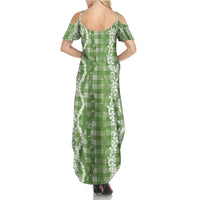 Hawaiian Ohia Lehua Lei Summer Maxi Dress Plaid Palaka Omaomao Pattern - Polynesian Pride