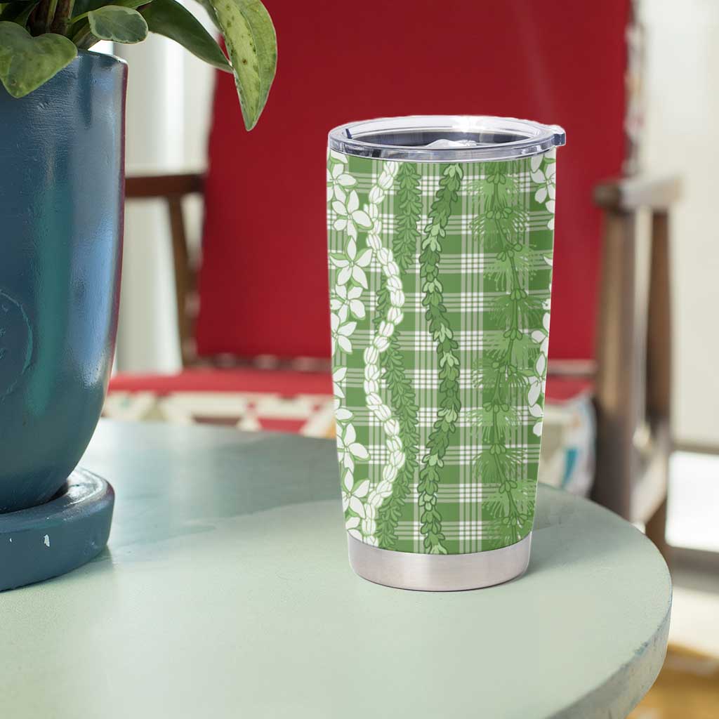 Hawaiian Ohia Lehua Lei Tumbler Cup Plaid Palaka Omaomao Pattern - Polynesian Pride