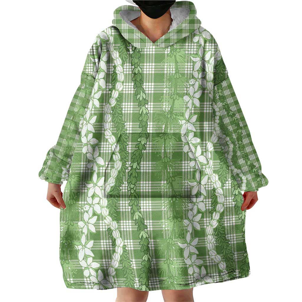 Hawaiian Ohia Lehua Lei Wearable Blanket Hoodie Plaid Palaka Omaomao Pattern - Polynesian Pride