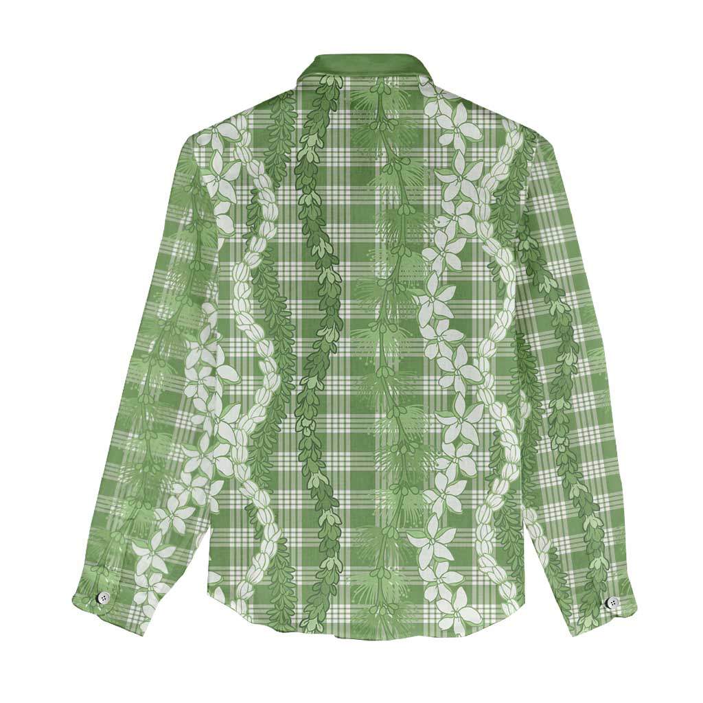 Hawaiian Ohia Lehua Lei Women Casual Shirt Plaid Palaka Omaomao Pattern - Polynesian Pride