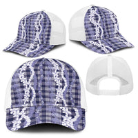 Hawaiian Ohia Lehua Lei Baseball Net Cap Plaid Palaka Uliuli hohonu Pattern - Polynesian Pride