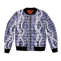 Hawaiian Ohia Lehua Lei Bomber Jacket Plaid Palaka Uliuli hohonu Pattern - Polynesian Pride