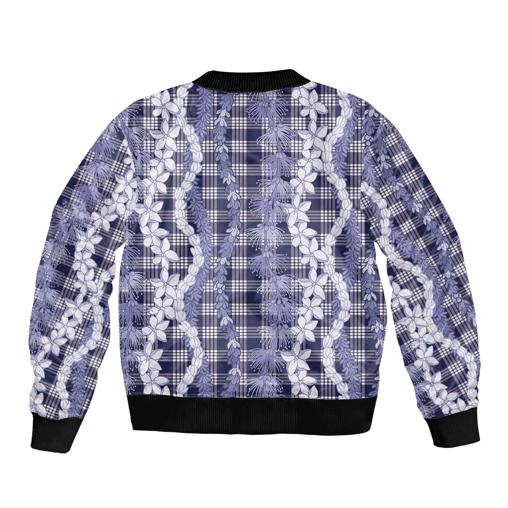 Hawaiian Ohia Lehua Lei Bomber Jacket Plaid Palaka Uliuli hohonu Pattern - Polynesian Pride