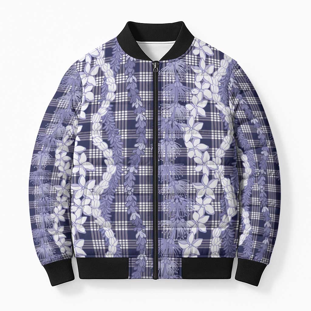 Hawaiian Ohia Lehua Lei Bomber Puffer Jacket Plaid Palaka Uliuli hohonu Pattern - Polynesian Pride