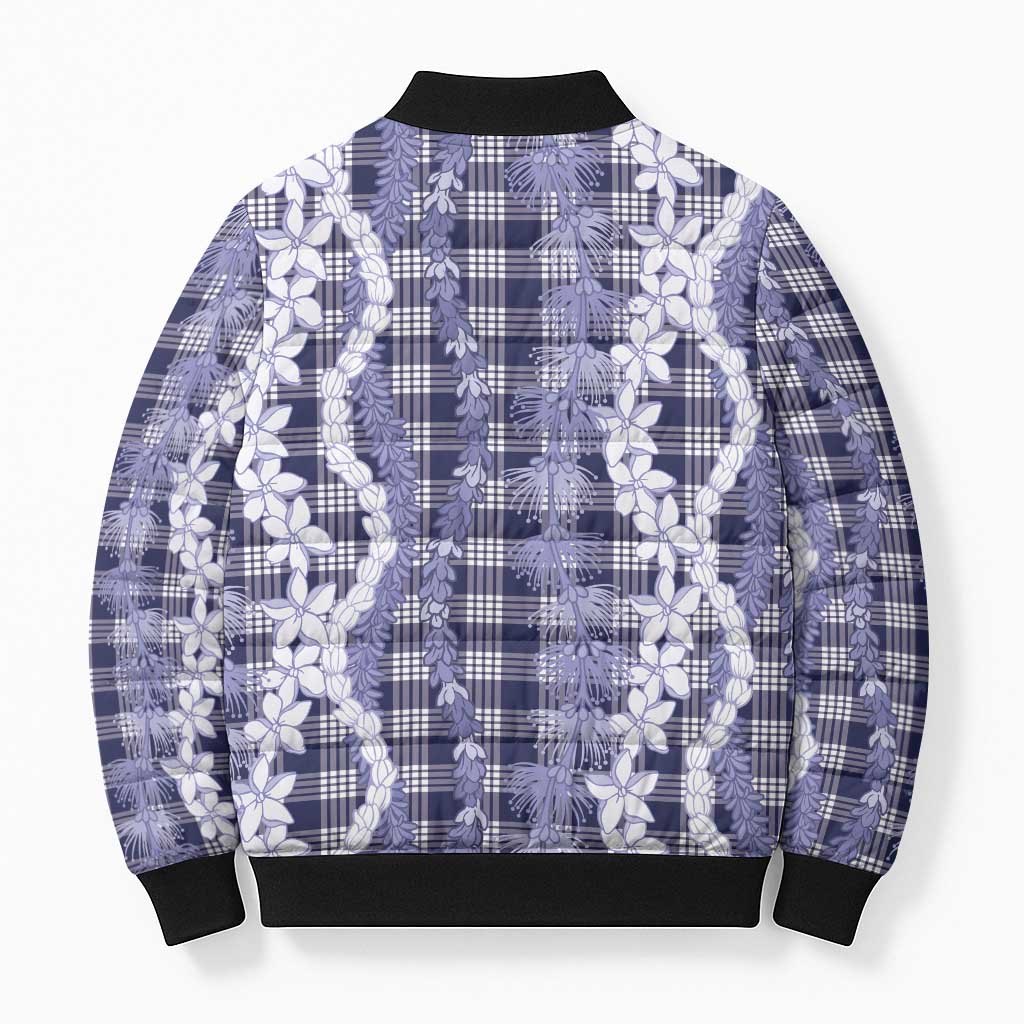 Hawaiian Ohia Lehua Lei Bomber Puffer Jacket Plaid Palaka Uliuli hohonu Pattern - Polynesian Pride