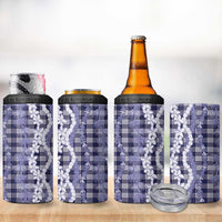 Hawaiian Ohia Lehua Lei 4 in 1 Can Cooler Tumbler Plaid Palaka Uliuli hohonu Pattern - Polynesian Pride