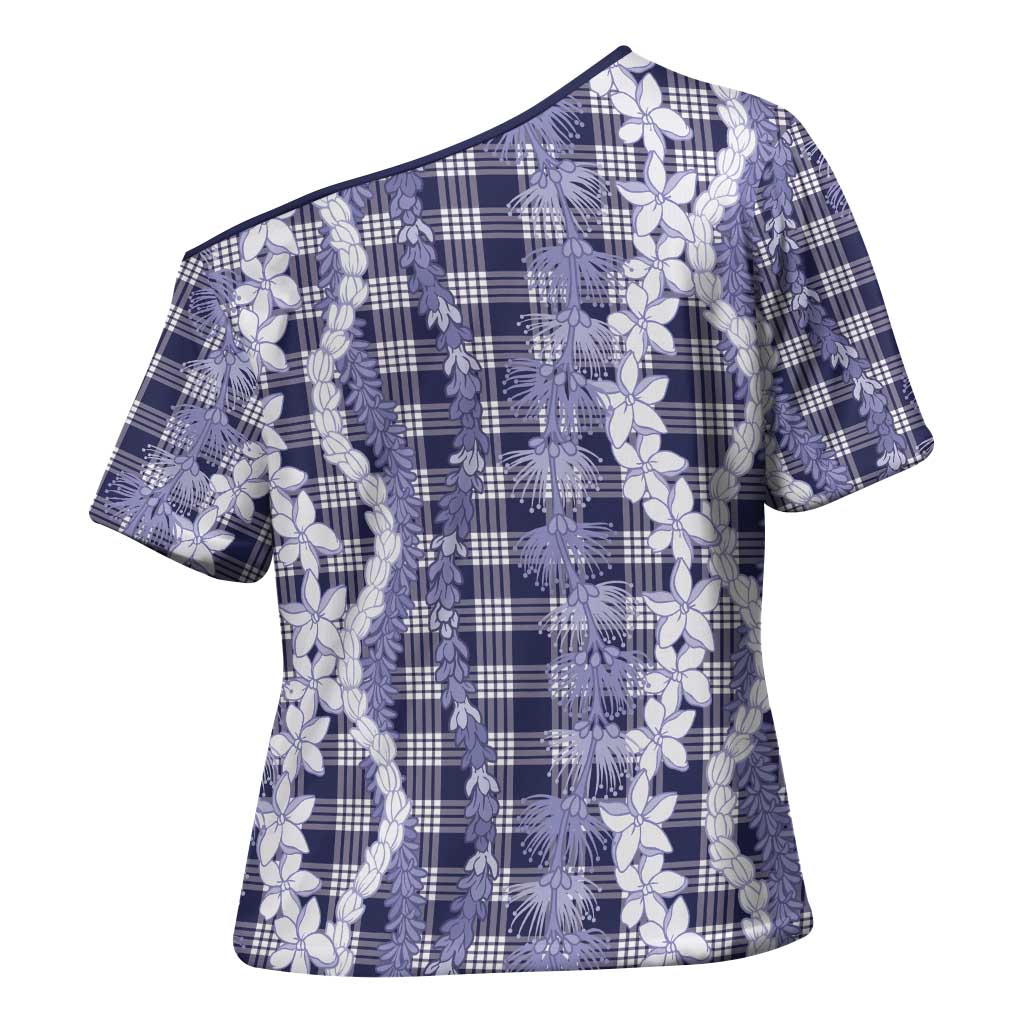 Hawaiian Ohia Lehua Lei Cross Shoulder Shirt Plaid Palaka Uliuli hohonu Pattern - Polynesian Pride