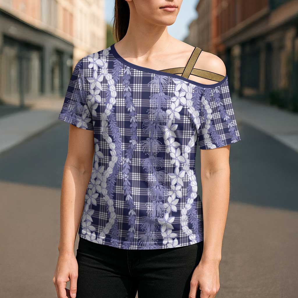 Hawaiian Ohia Lehua Lei Cross Shoulder Shirt Plaid Palaka Uliuli hohonu Pattern - Polynesian Pride
