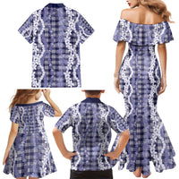 Hawaiian Ohia Lehua Lei Family Matching Mermaid Dress and Hawaiian Shirt Plaid Palaka Uliuli hohonu Pattern - Polynesian Pride