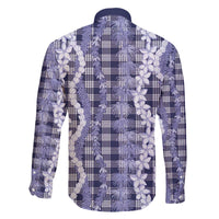 Hawaiian Ohia Lehua Lei Family Matching Off The Shoulder Long Sleeve Dress and Hawaiian Shirt Plaid Palaka Uliuli hohonu Pattern - Polynesian Pride